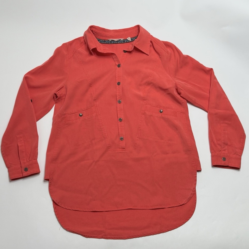 Soft Surroundings Size Small Coral Takara 100% Tencel Pullover Top Shirt Blouse